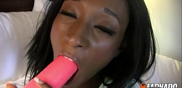  Black Gazelle Doing her horny morning routine with her huge pink toy